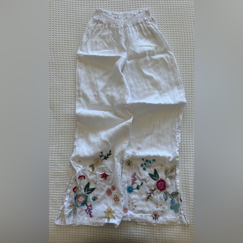 Johnny Was Embroidered Linen Pants